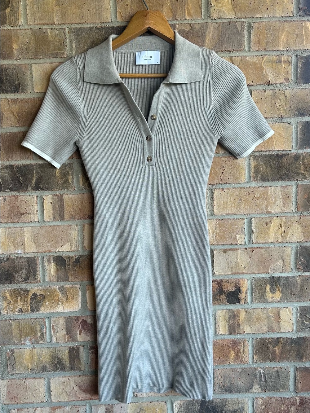 This Légoe Heritage ribbed knit polo dress in taupe size XS